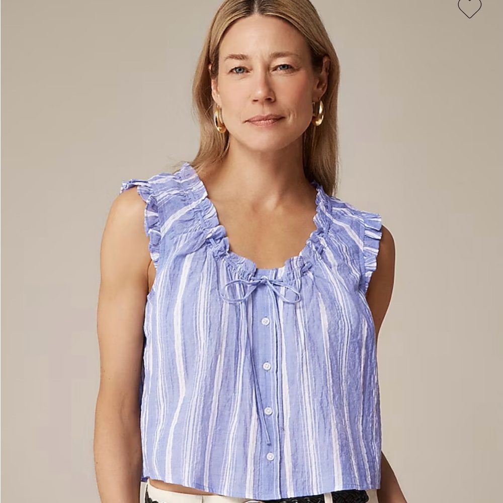 NWT J. Crew Ruffle trim button up top in stripe